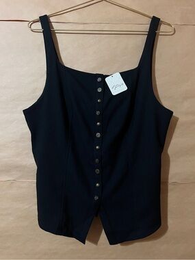 Free People | NWT A Moment In Time Vest Top Button Front Lace Up Back Size M